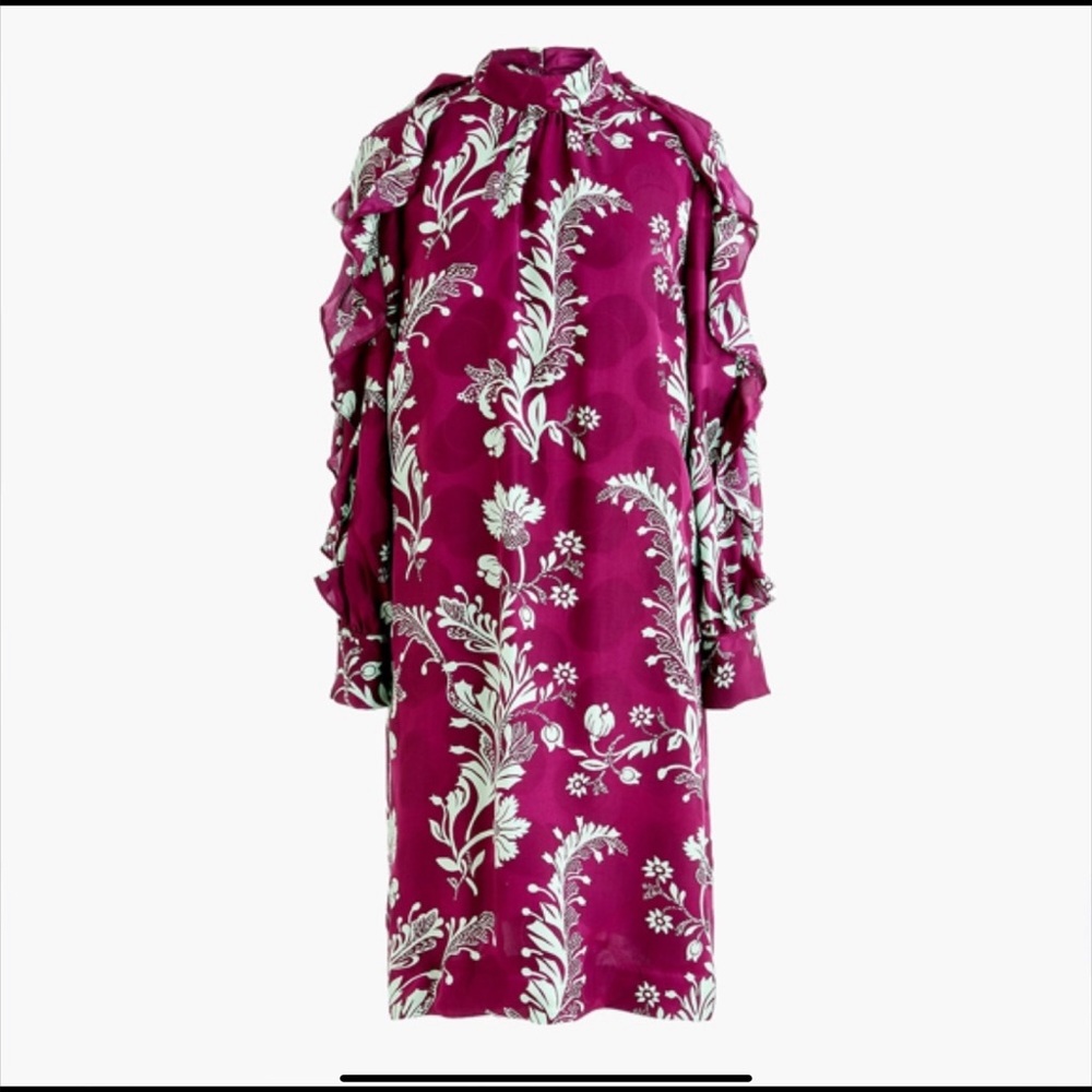 J.Crew Collection high-neck long ruffle sleeve silk dress